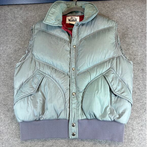 Woolrich Puffer Vest Mens Large Blue Snap Button Insulated Winter Gorpcore - Picture 1 of 8